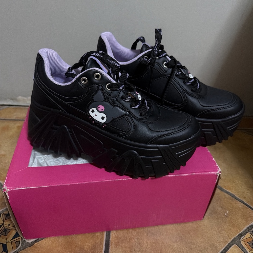 Kuromi Bershka  Black Platform Sneakers with Lavender Details